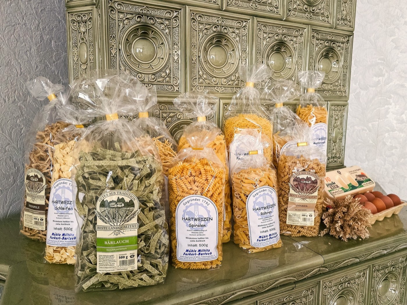 Mehlsäcke aus eigener Produktion im Mühlenladen Klipphausen